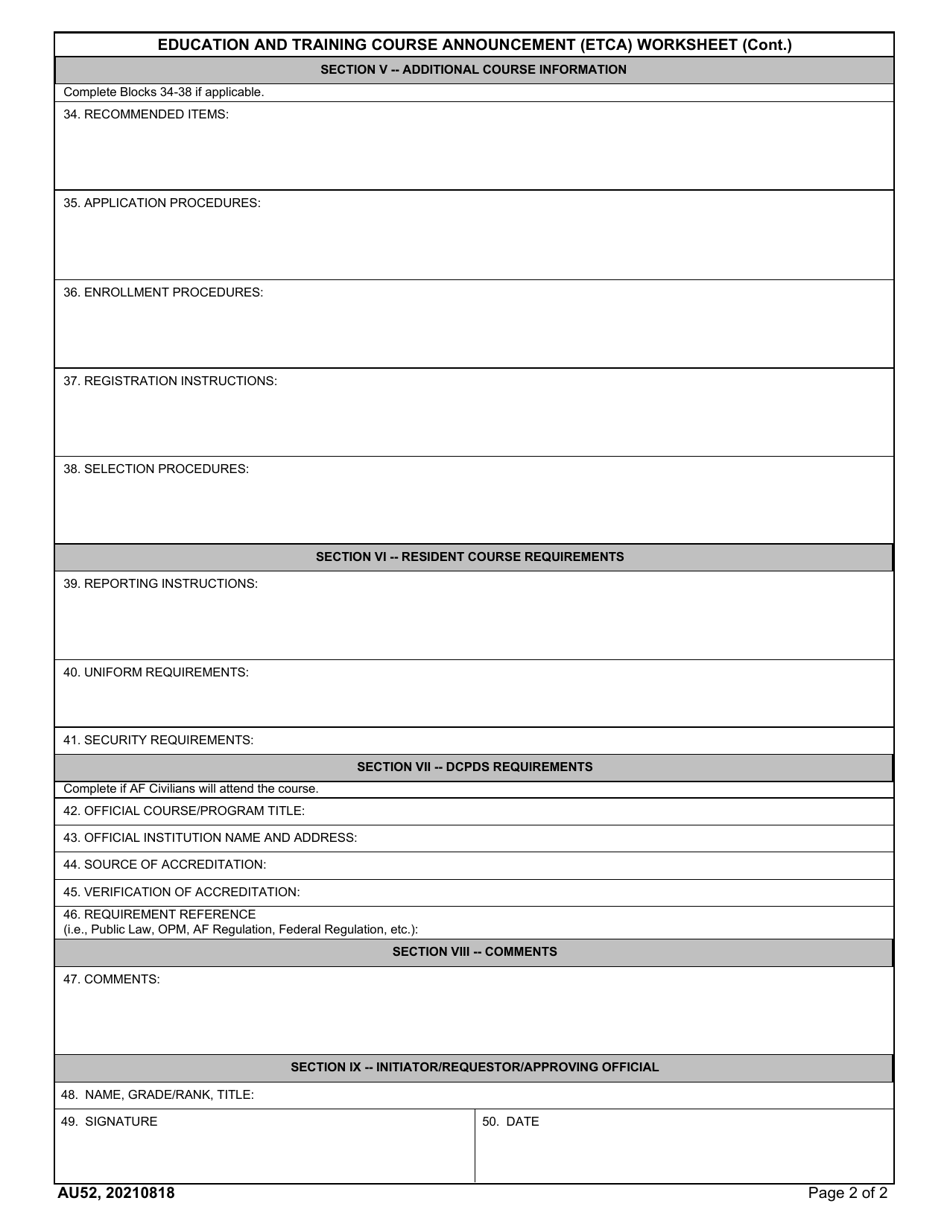 AU Form 52 Fill Out Sign Online and Download Fillable PDF AU Form 52 Fill Out Sign Online and Download Fillable PDF