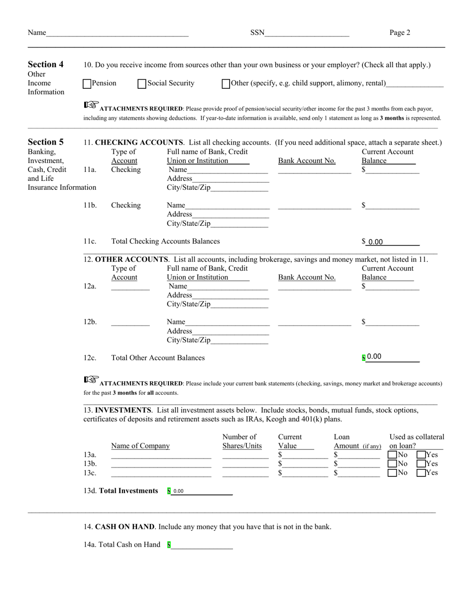 Financial Statement of Debtor, Page 2