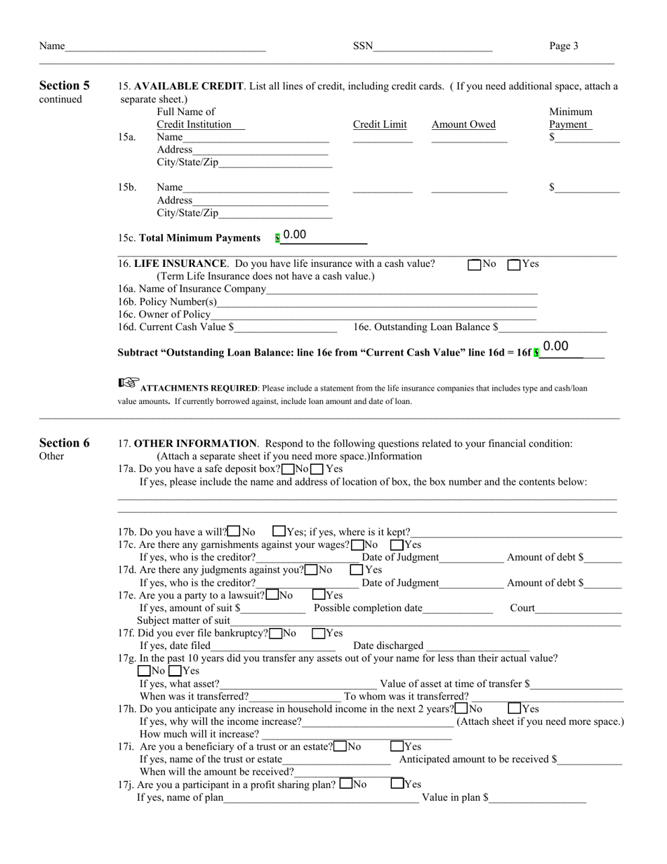 Financial Statement of Debtor, Page 3