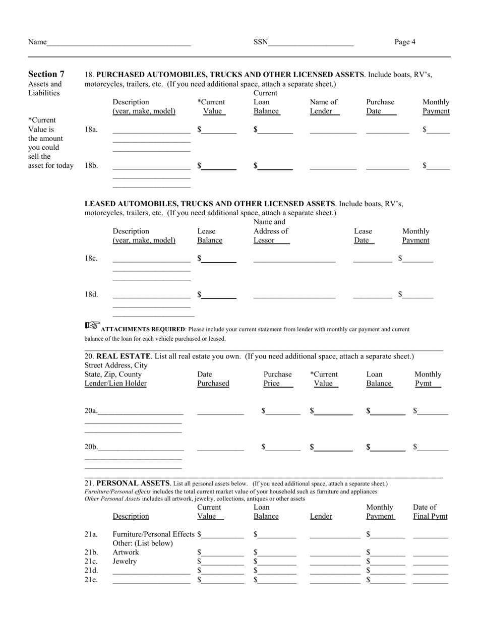 Financial Statement of Debtor, Page 4