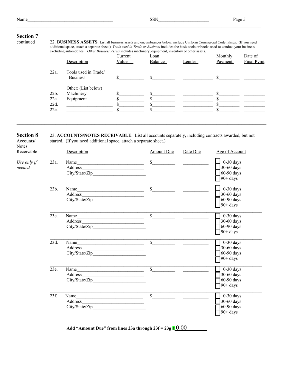 Financial Statement of Debtor, Page 5