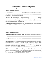 Corporate Bylaws Template - California