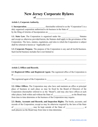 &quot;Corporate Bylaws Template&quot; - New Jersey
