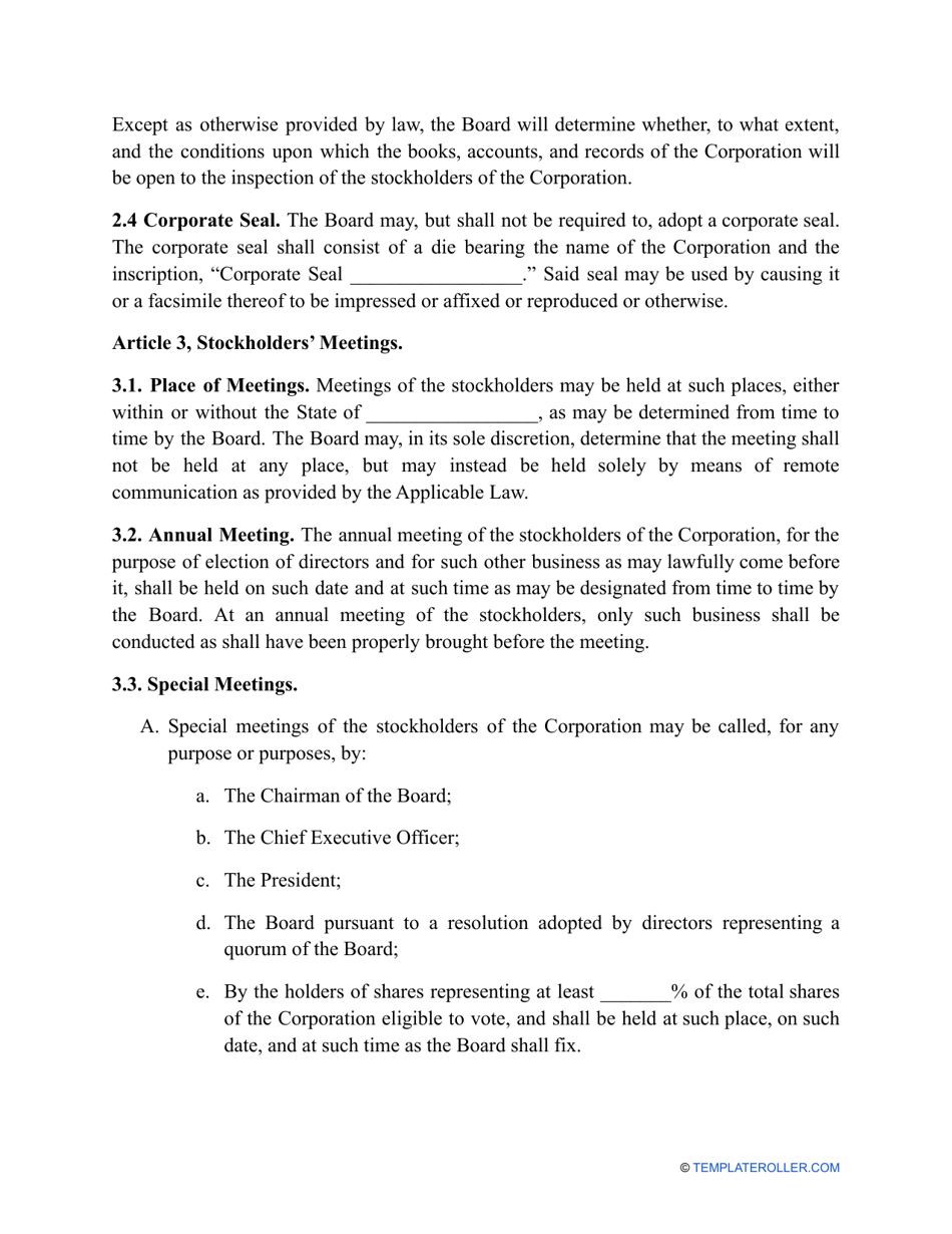Corporate Bylaws Template - South Dakota, Page 2