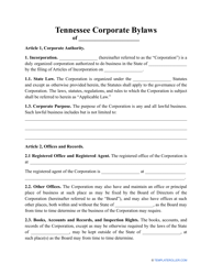 Corporate Bylaws Template - Tennessee