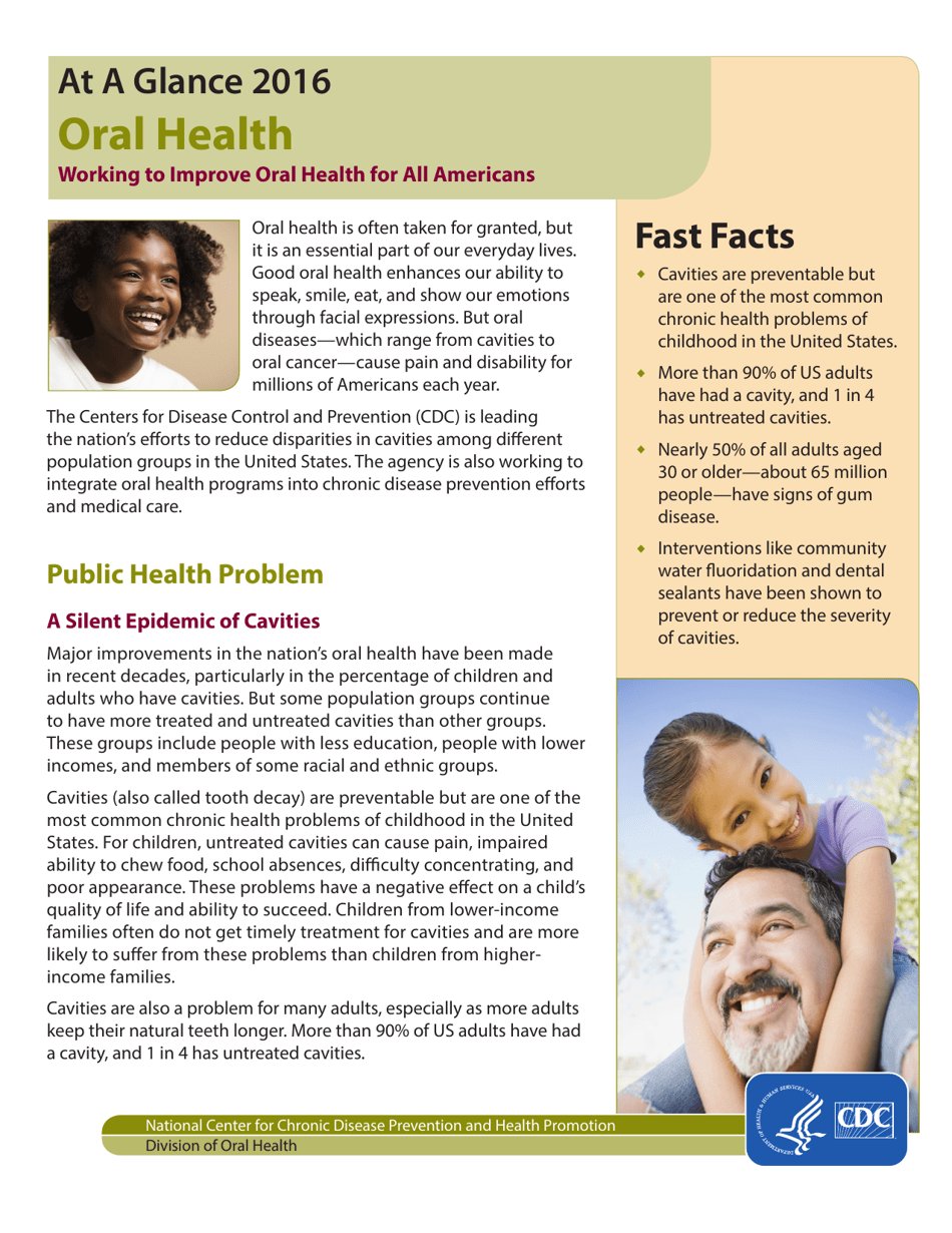 At a Glance 2016 Oral Health - Working to Improve Oral Health for All Americans, Page 1