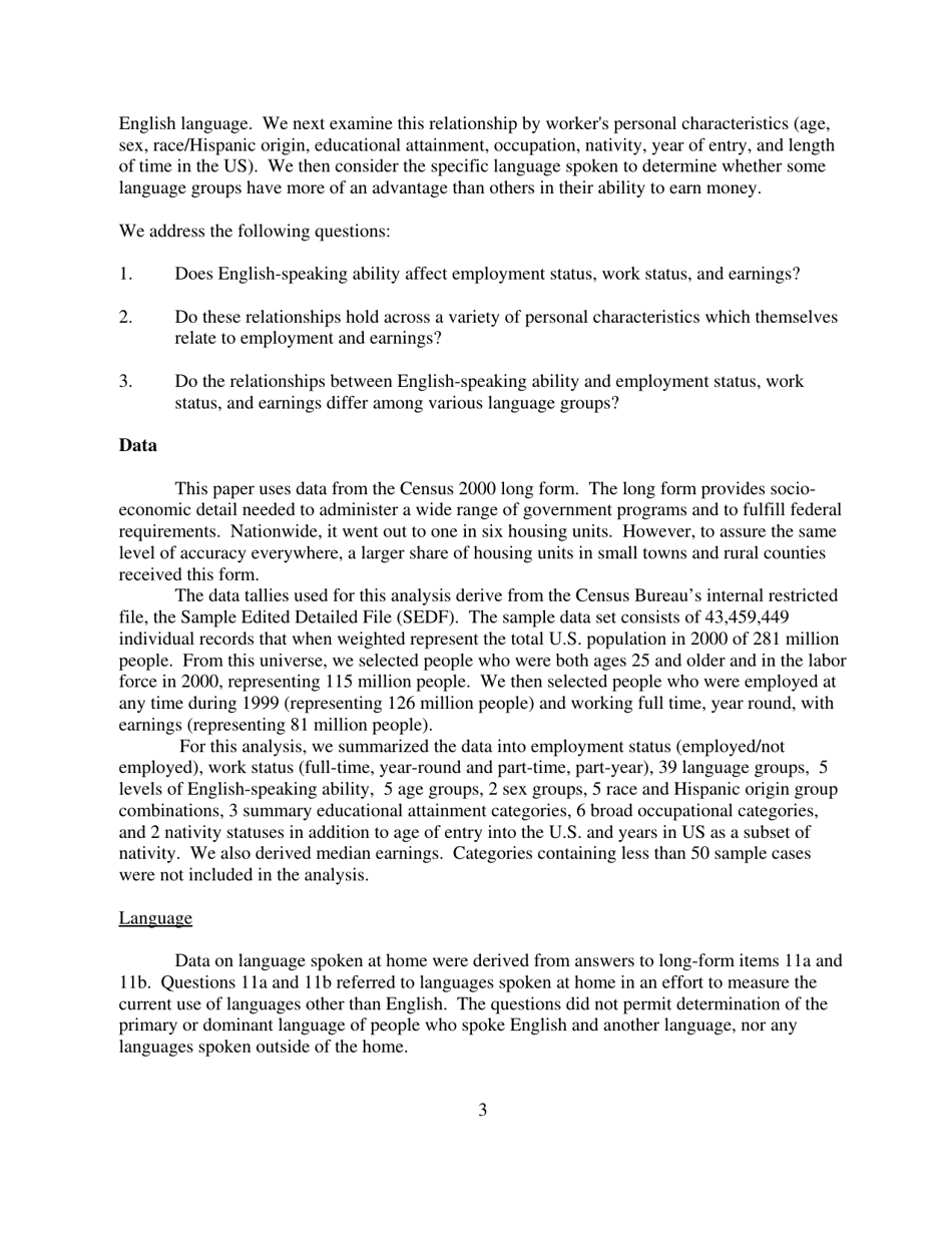 How Does Ability to Speak English Affect Earnings? - Jennifer Cheeseman Day and Hyon B. Shin, Page 3