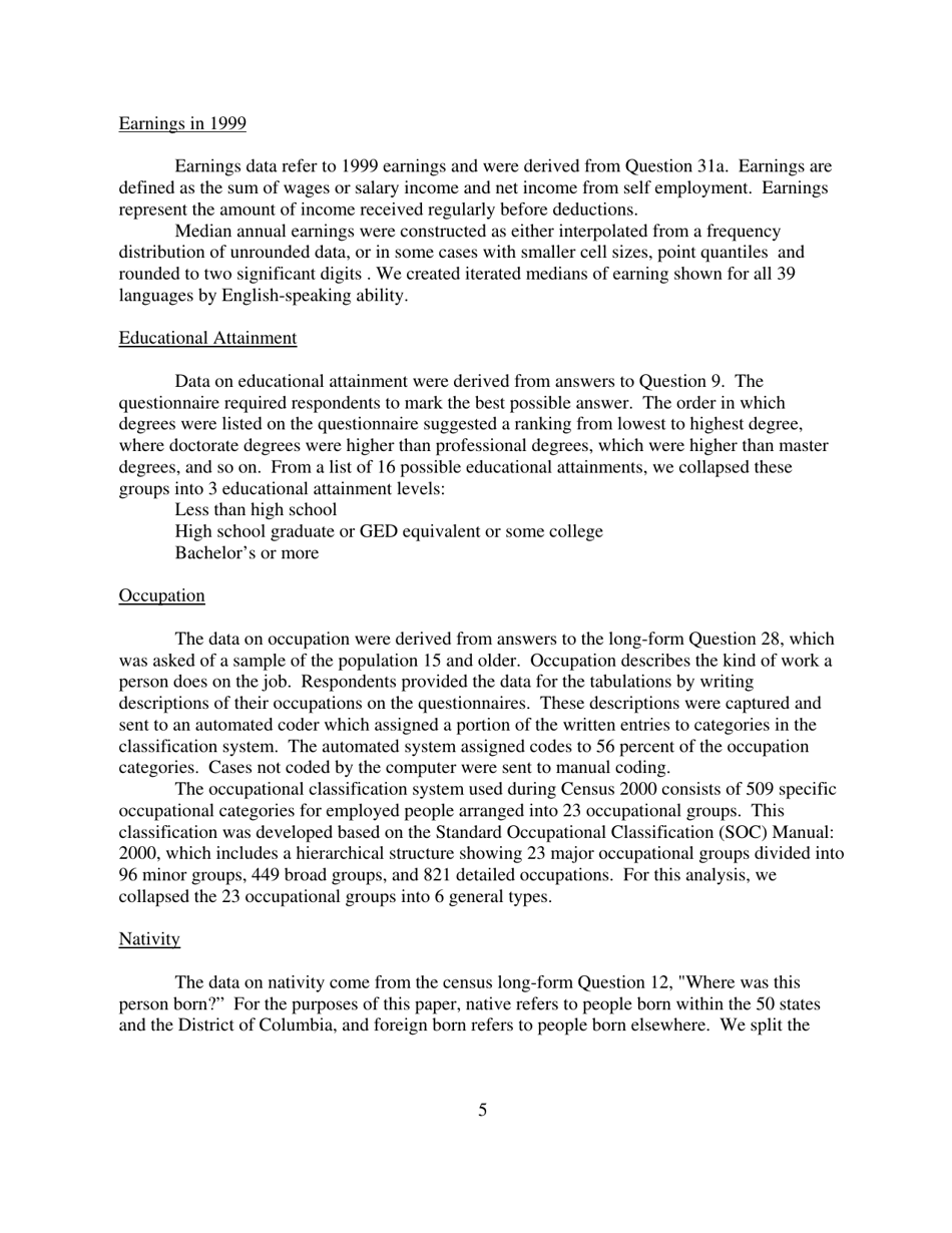 How Does Ability to Speak English Affect Earnings? - Jennifer Cheeseman Day and Hyon B. Shin, Page 5