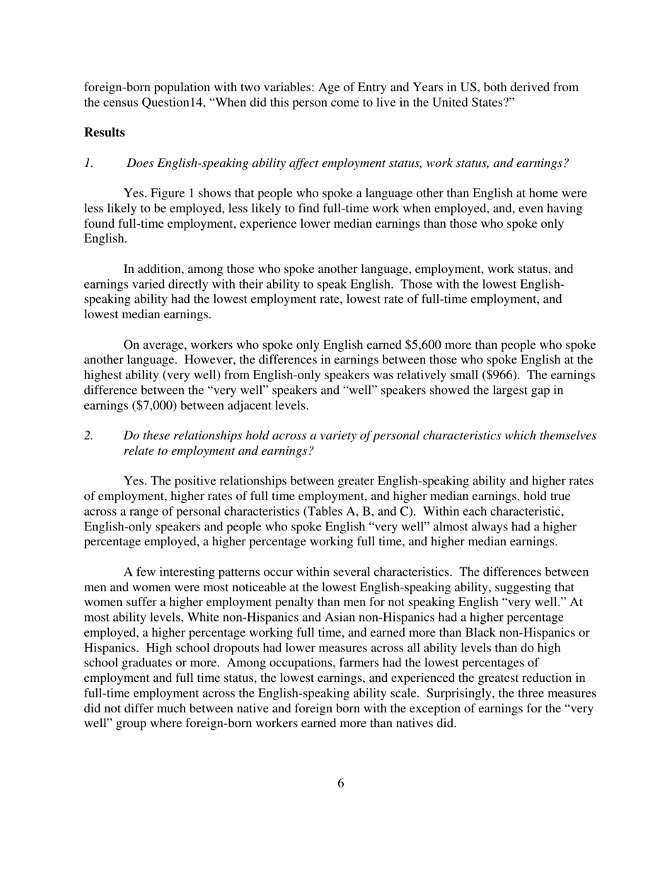 How Does Ability to Speak English Affect Earnings? - Jennifer Cheeseman Day and Hyon B. Shin, Page 6