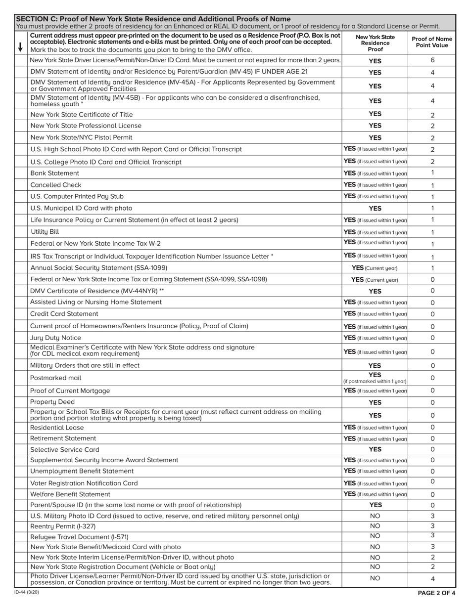 Form ID-44 - Fill Out, Sign Online and Download Fillable PDF, New York ...