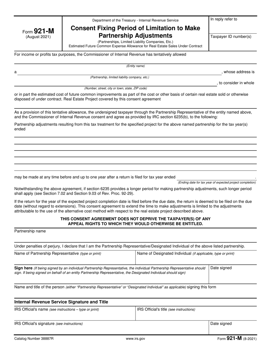 IRS Form 921-M Consent Fixing Period of Limitation to Make Partnership Adjustments, Page 1