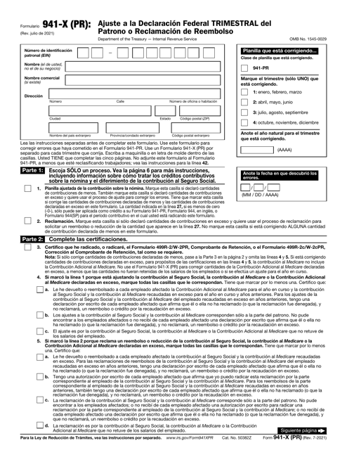IRS Formulario 941-X (PR) Printable Pdf