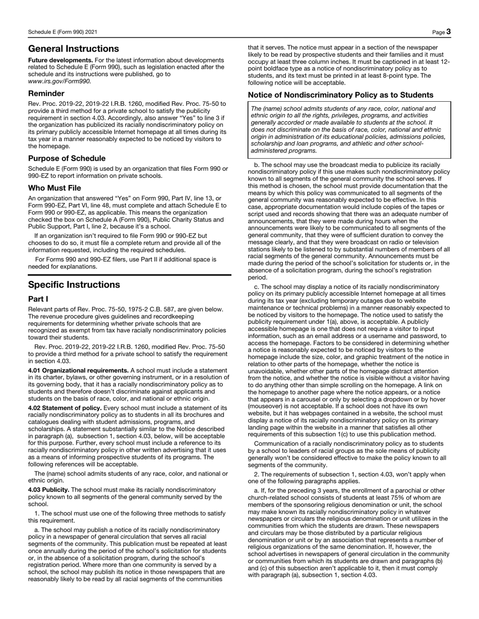 IRS Form 990 Schedule E Schools, Page 3