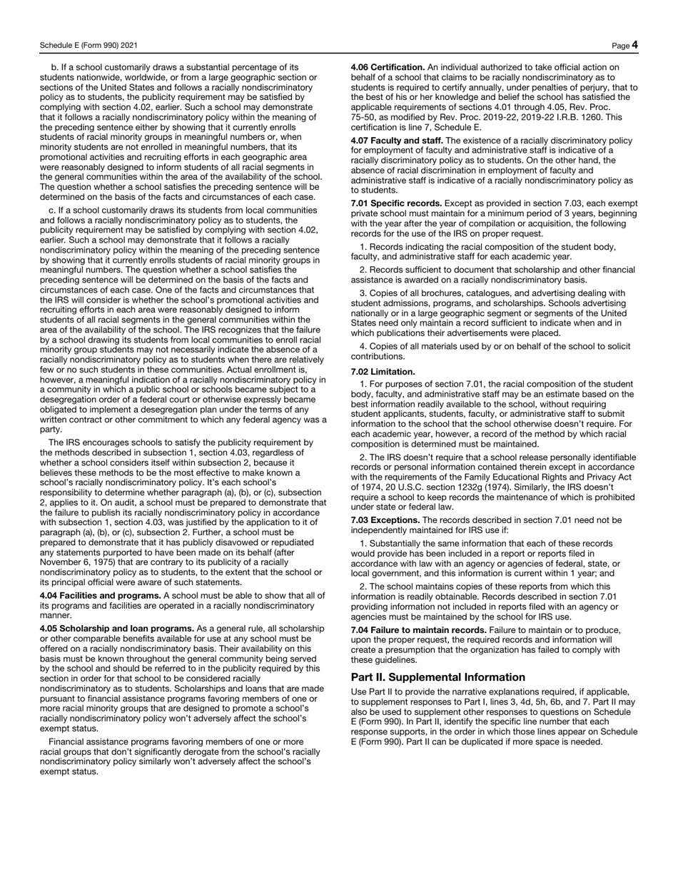 IRS Form 990 Schedule E Schools, Page 4