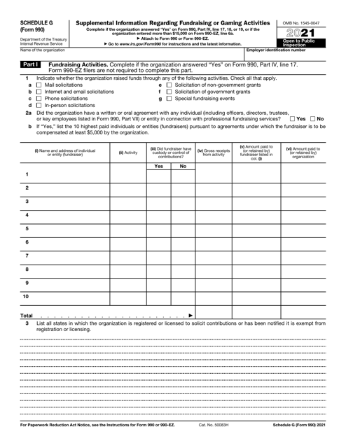 IRS Form 990 Schedule G 2021 Printable Pdf