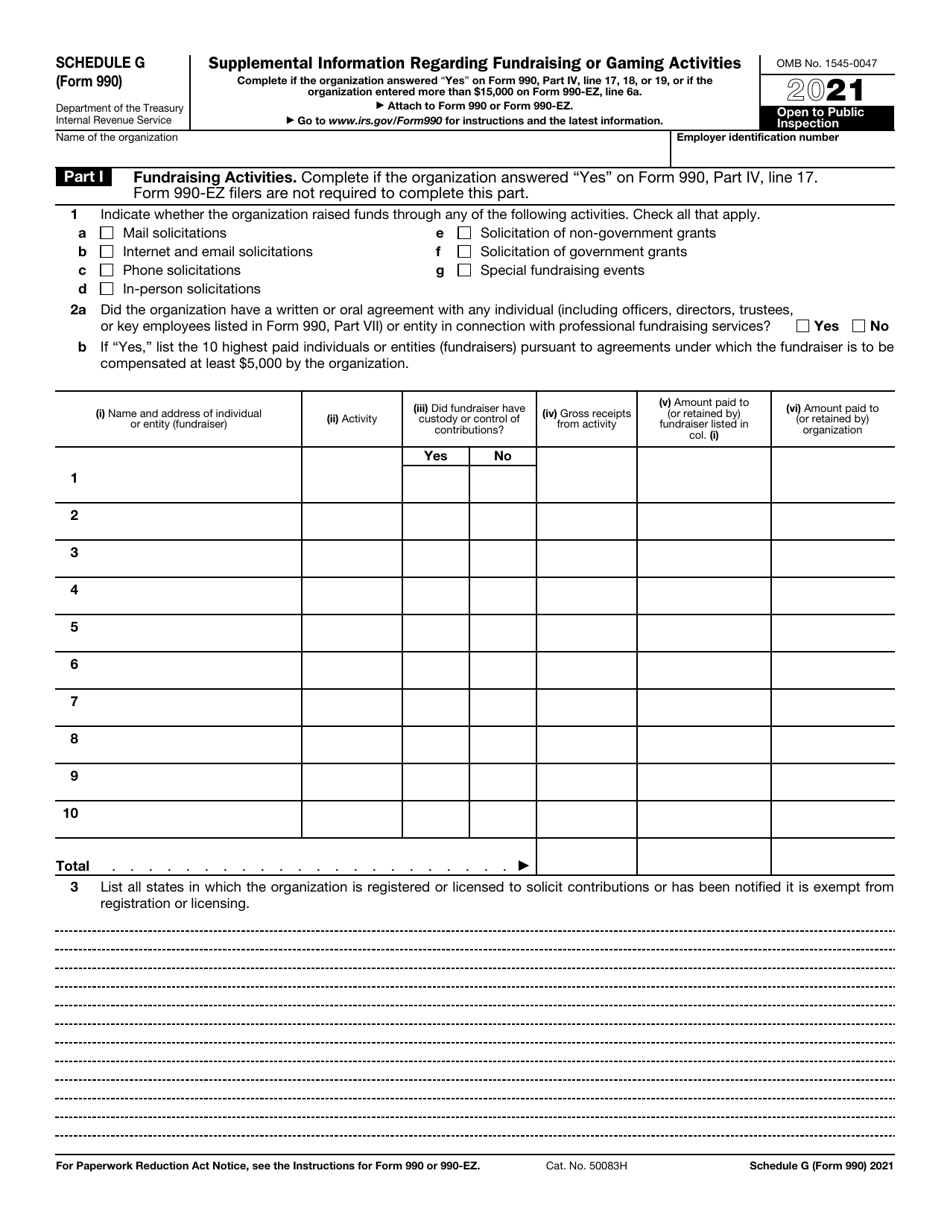 IRS Form 990 Schedule G Supplemental Information Regarding Fundraising or Gaming Activities, Page 1