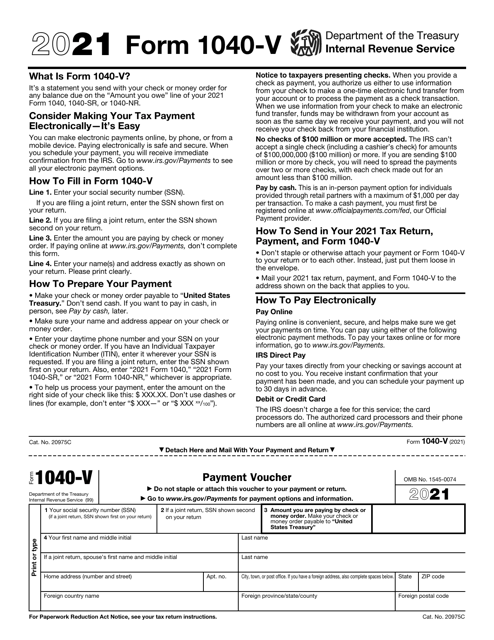 IRS Form 1040-V 2021 Printable Pdf