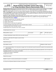 IRS Form 4419 &quot;Revise Existing Transmitter Control Code (Tcc) for Filing Information Returns Electronically (Fire)&quot;
