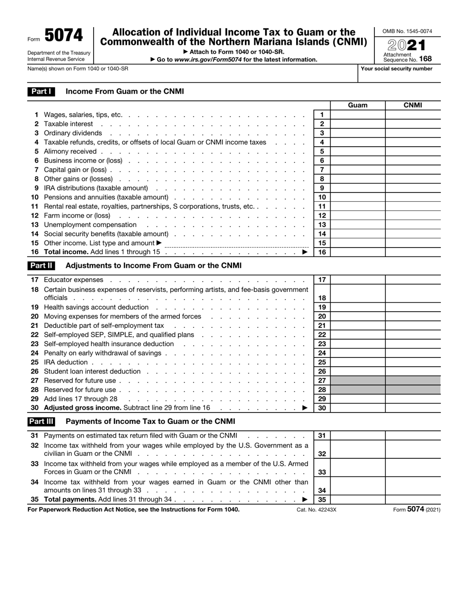 IRS Form 5074 Download Fillable PDF or Fill Online Allocation of