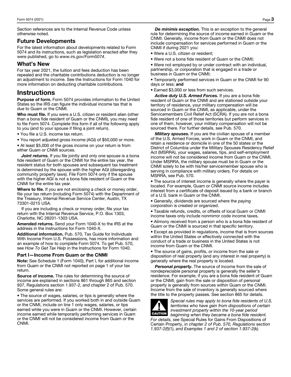 IRS Form 5074 Allocation of Individual Income Tax to Guam or the Commonwealth of the Northern Mariana Islands (CNMI), Page 3