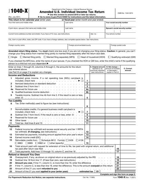 IRS Form 1040-X Printable Pdf