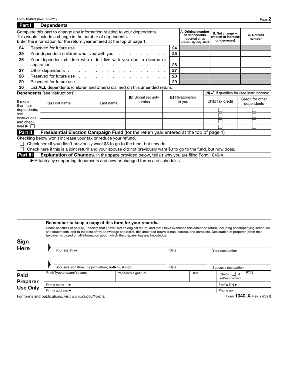 IRS Form 1040X Download Fillable PDF or Fill Online Amended U.S