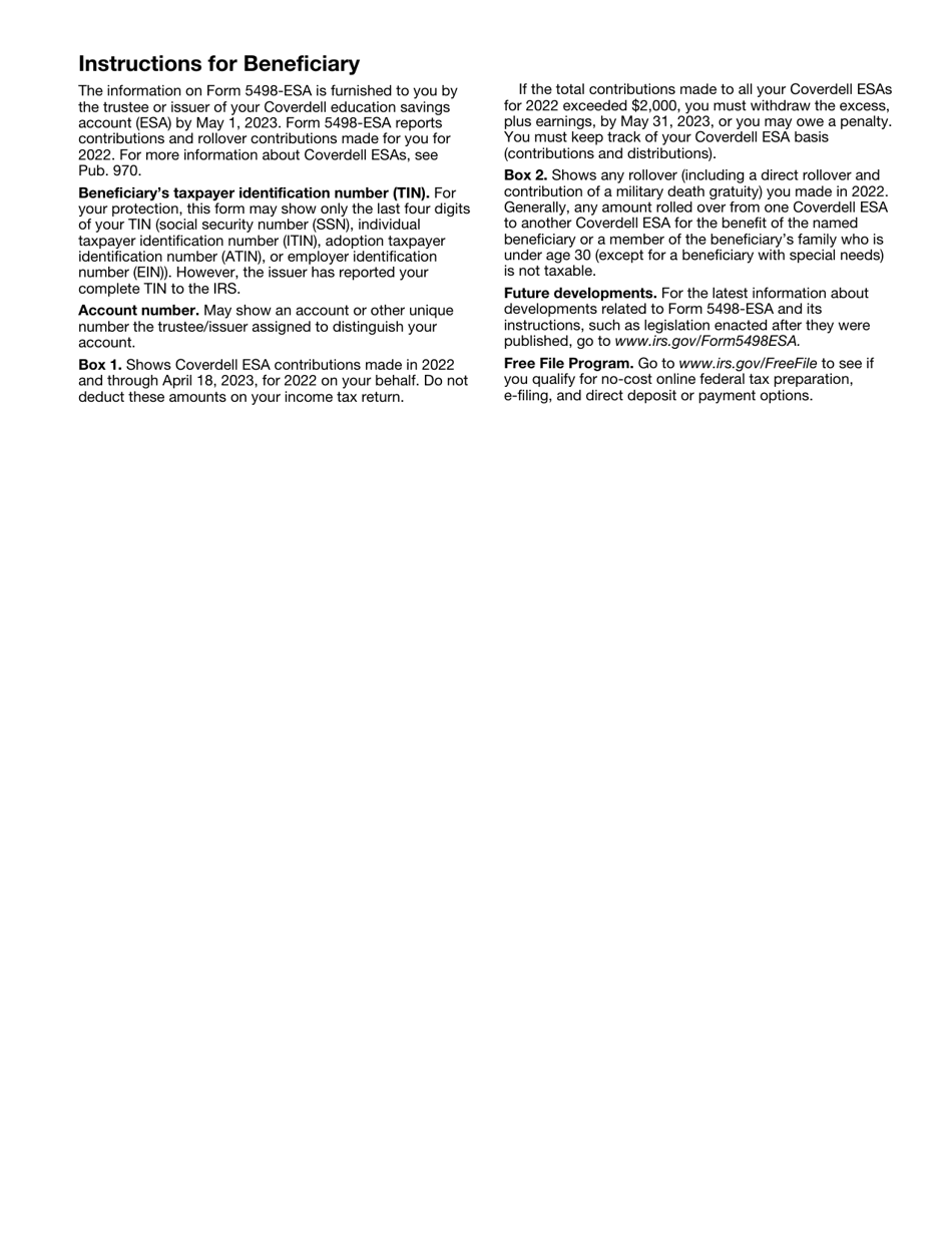 IRS Form 5498-ESA Coverdell Esa Contribution Information, Page 3