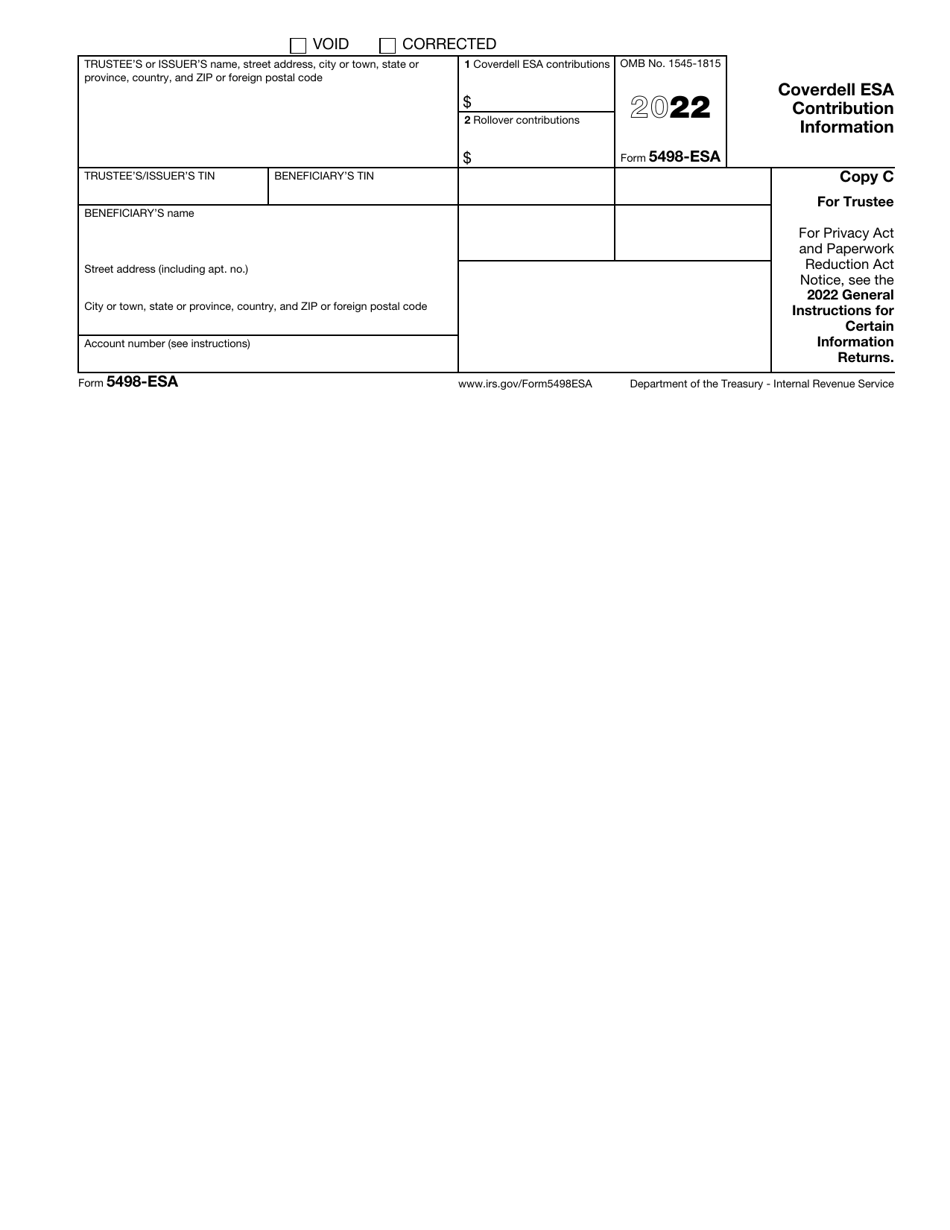 IRS Form 5498-ESA - 2022 - Fill Out, Sign Online and Download Fillable ...