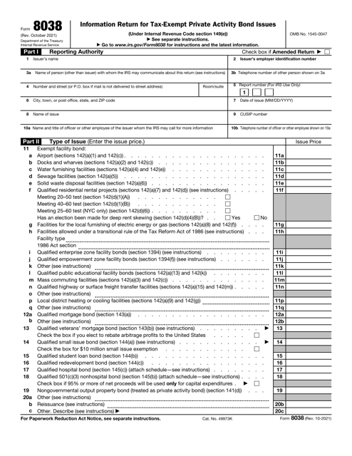 IRS Form 8038  Printable Pdf
