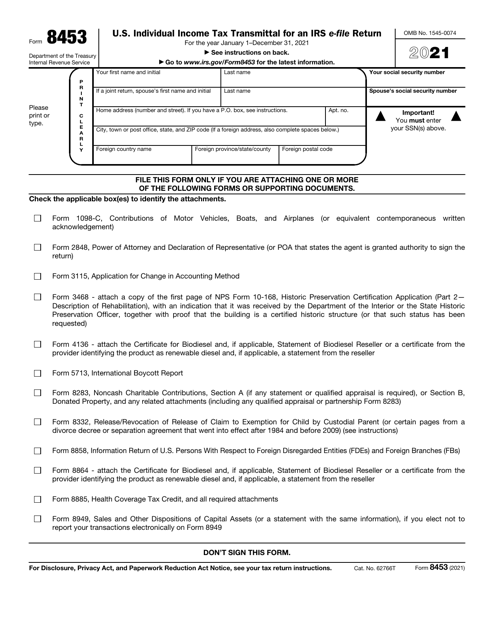 IRS Form 8453 2021 Printable Pdf
