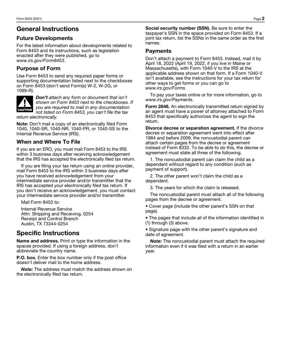 IRS Form 8453 U.S. Individual Income Tax Transmittal for an IRS E-File Return, Page 2