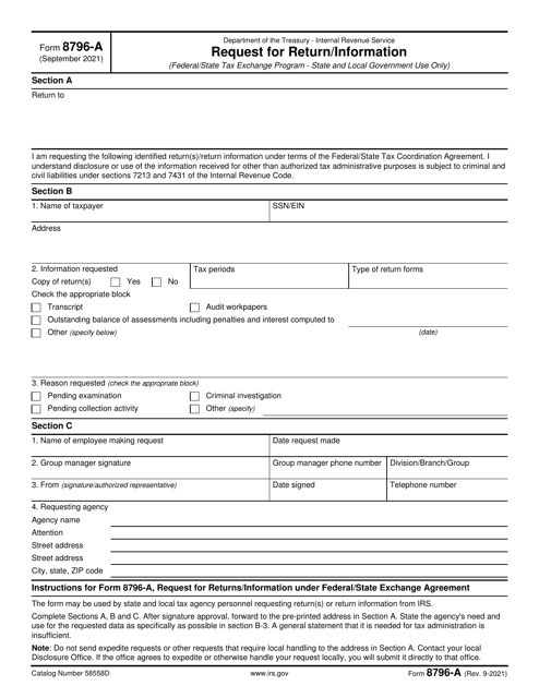 IRS Form 8796-A Request for Return/Information