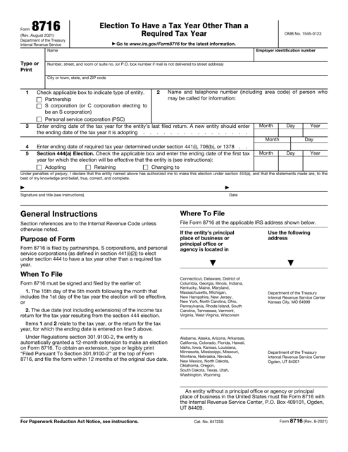 IRS Form 8716 Election to Have a Tax Year Other Than a Required Tax Year