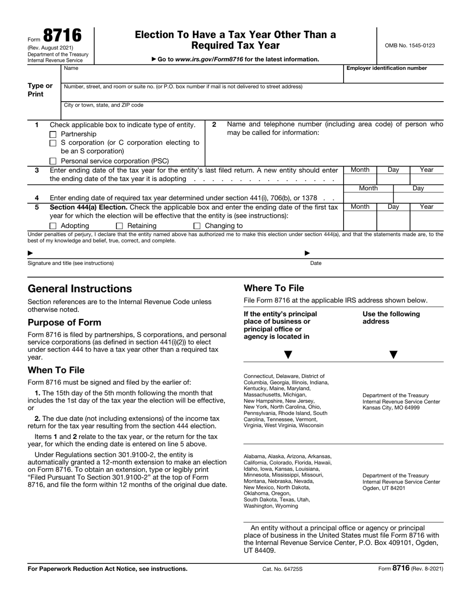 IRS Form 8716 Election to Have a Tax Year Other Than a Required Tax Year, Page 1