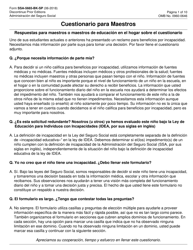 Document preview: Formulario SSA-5665-BK-SP Cuestionario Para Maestros (Spanish)