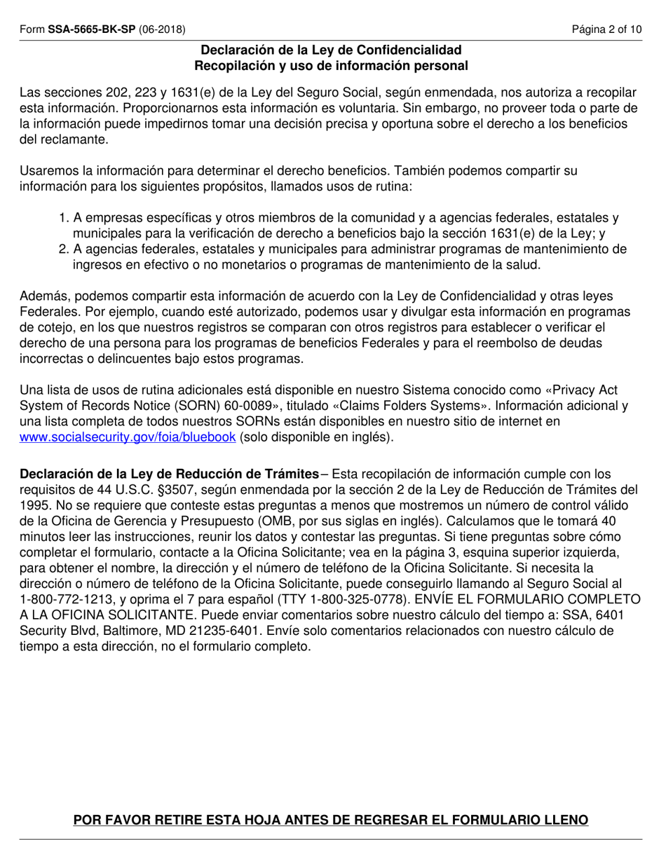 Formulario SSA-5665-BK-SP Cuestionario Para Maestros (Spanish), Page 2
