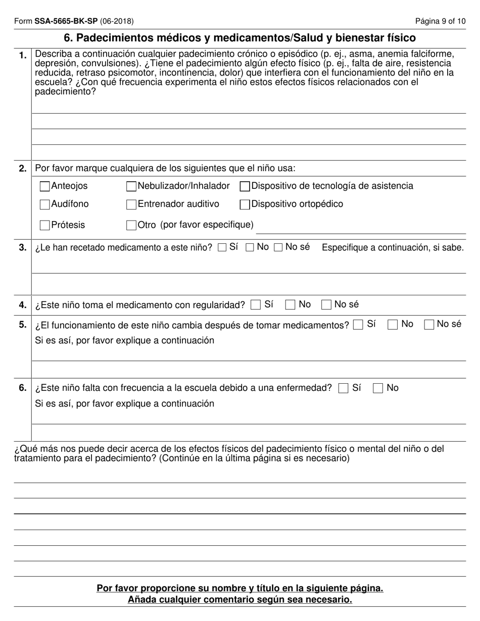 Formulario SSA-5665-BK-SP Cuestionario Para Maestros (Spanish), Page 9