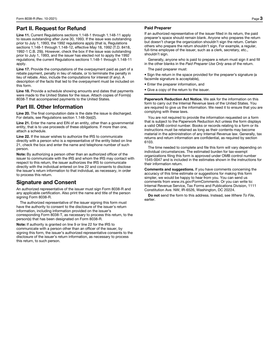IRS Form 8038-R Request for Recovery of Overpayments Under Arbitrage Rebate Provisions, Page 3