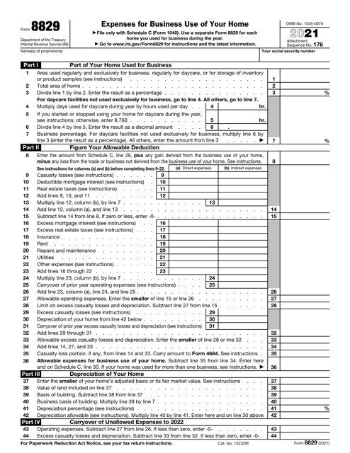 IRS Form 8829 2021 Printable Pdf