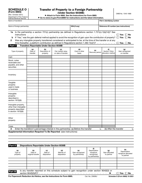 IRS Form 8865 Schedule O Transfer of Property to a Foreign Partnership (Under Section 6038b)