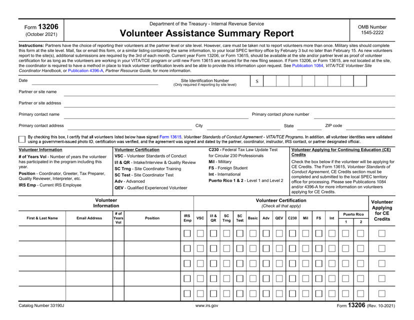 IRS Form 13206  Printable Pdf