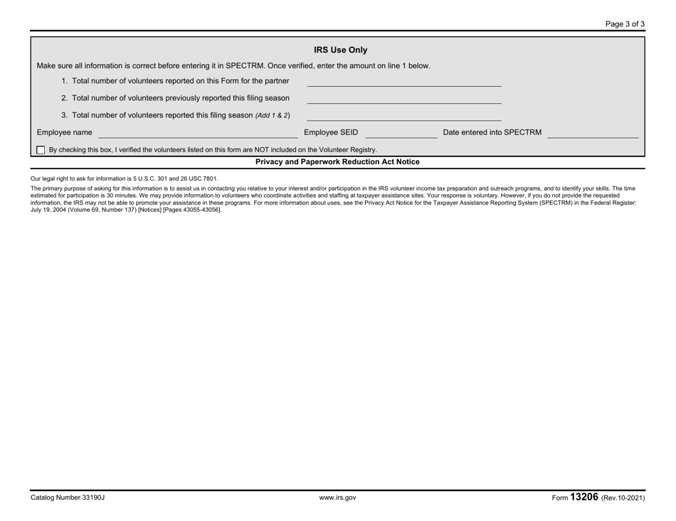 IRS Form 13206 Download Fillable PDF or Fill Online Volunteer ...