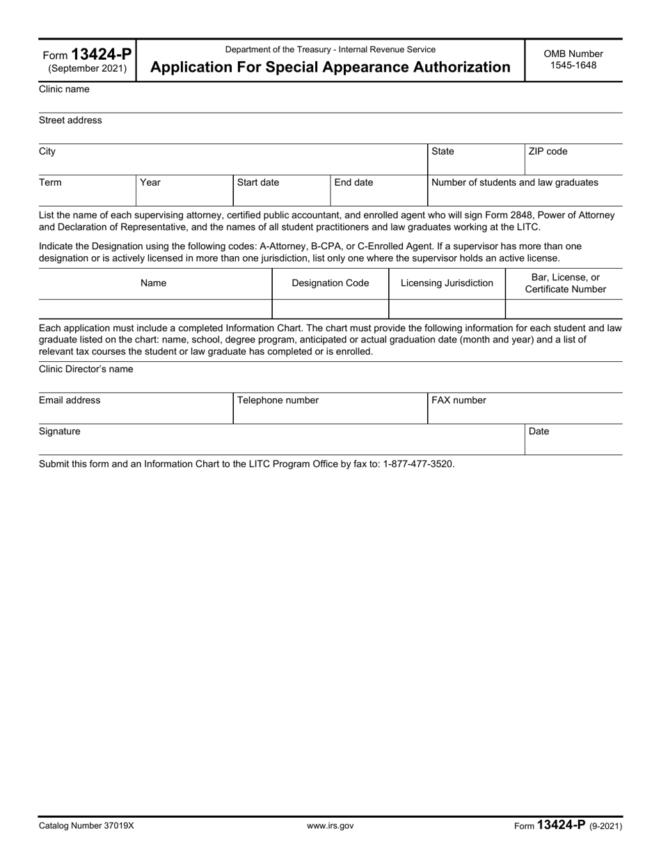 IRS Form 13424-P Application for Special Appearance Authorization, Page 1