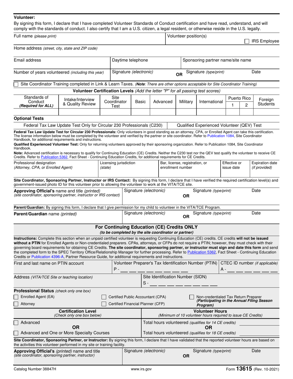 IRS Form 13615 Volunteer Standards of Conduct Agreement - Vita / Tce Programs, Page 2