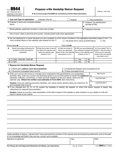 IRS Form 8944 Preparer E-File Hardship Waiver Request