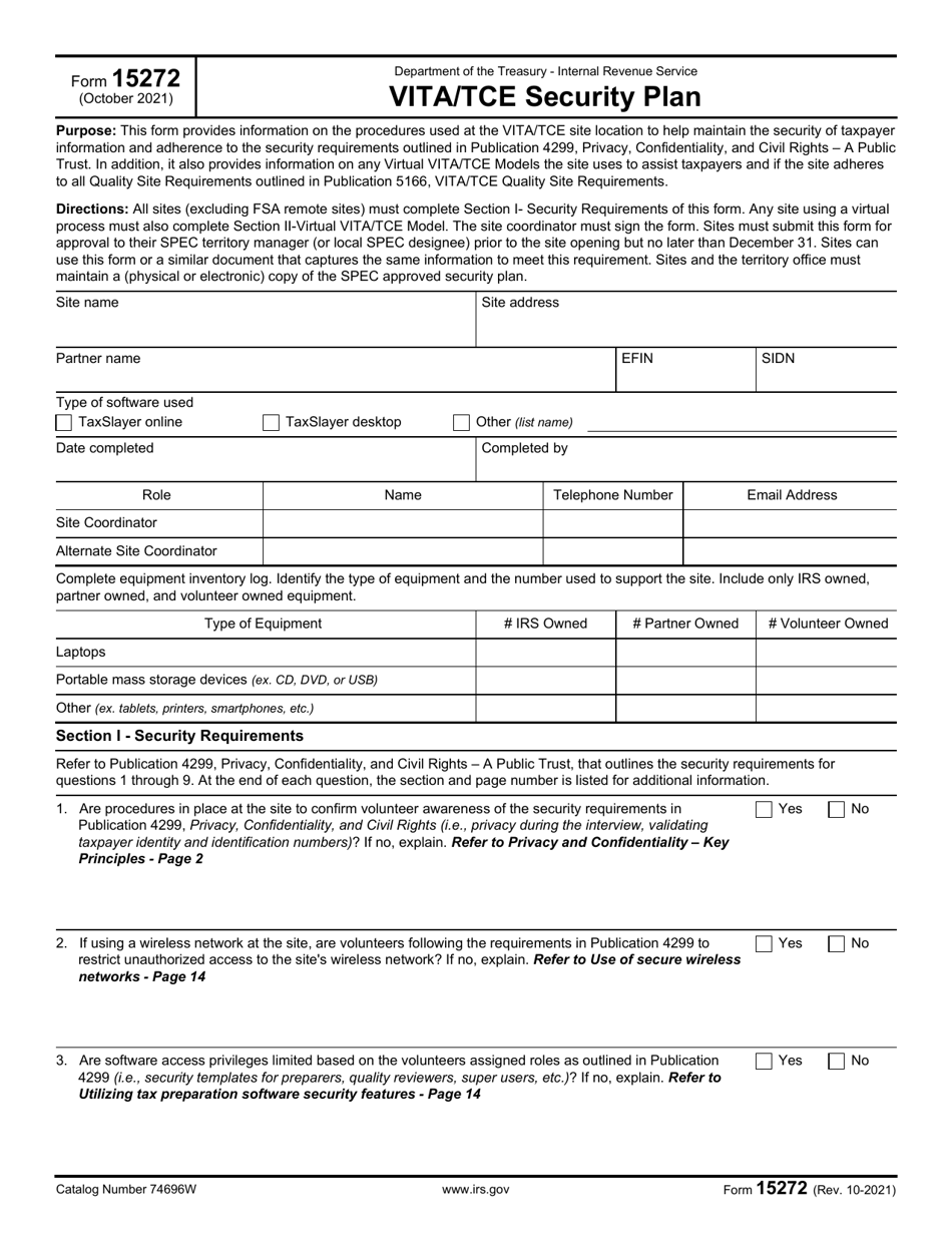 IRS Form 15272 Vita / Tce Security Plan, Page 1