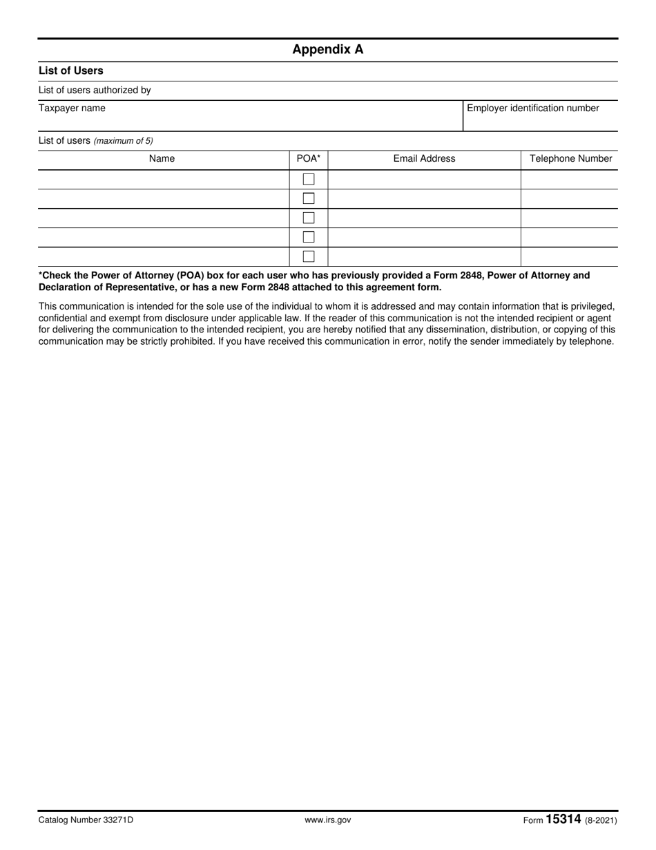 IRS Form 15314 - Fill Out, Sign Online and Download Fillable PDF ...