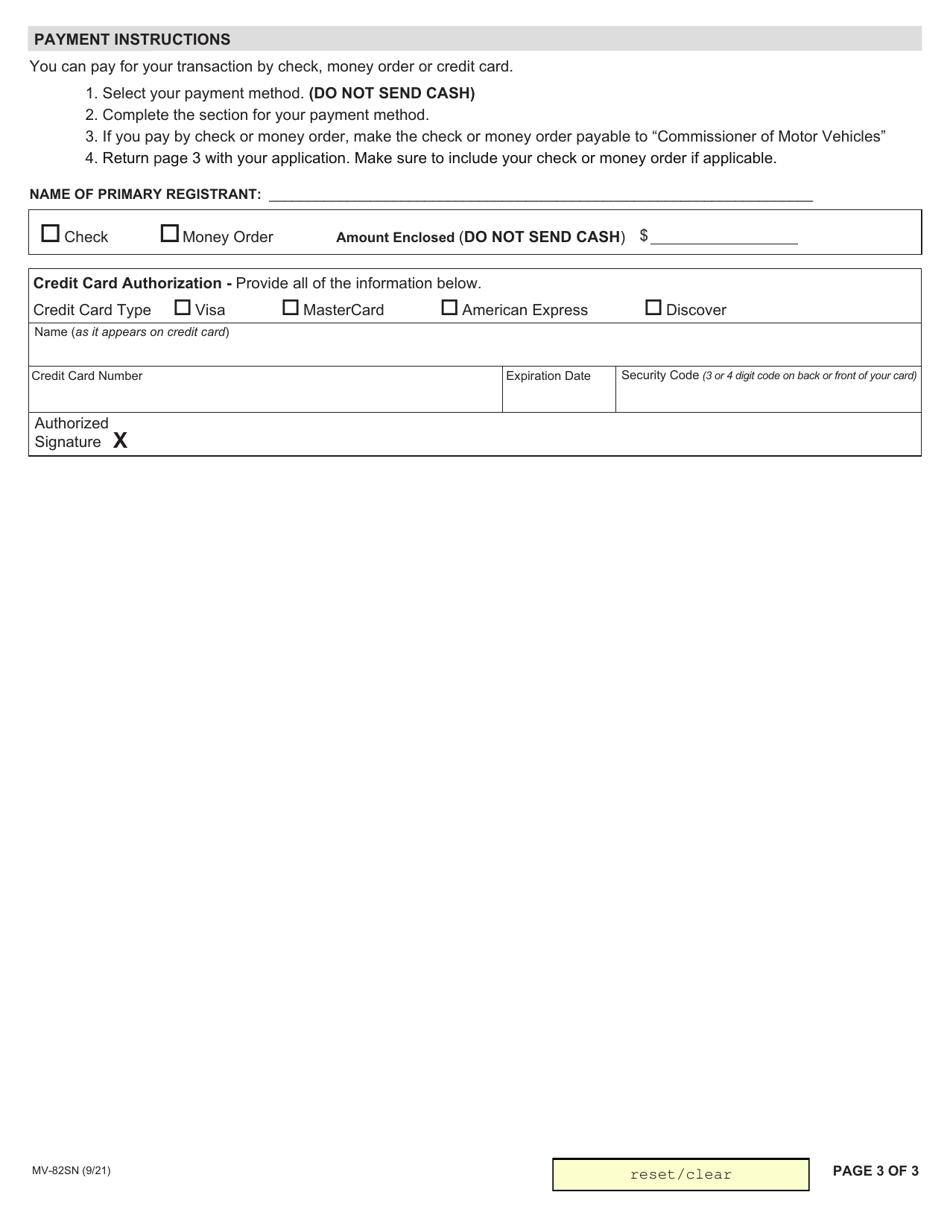 Form MV-82SN Snowmobile Registration Application - New York, Page 3