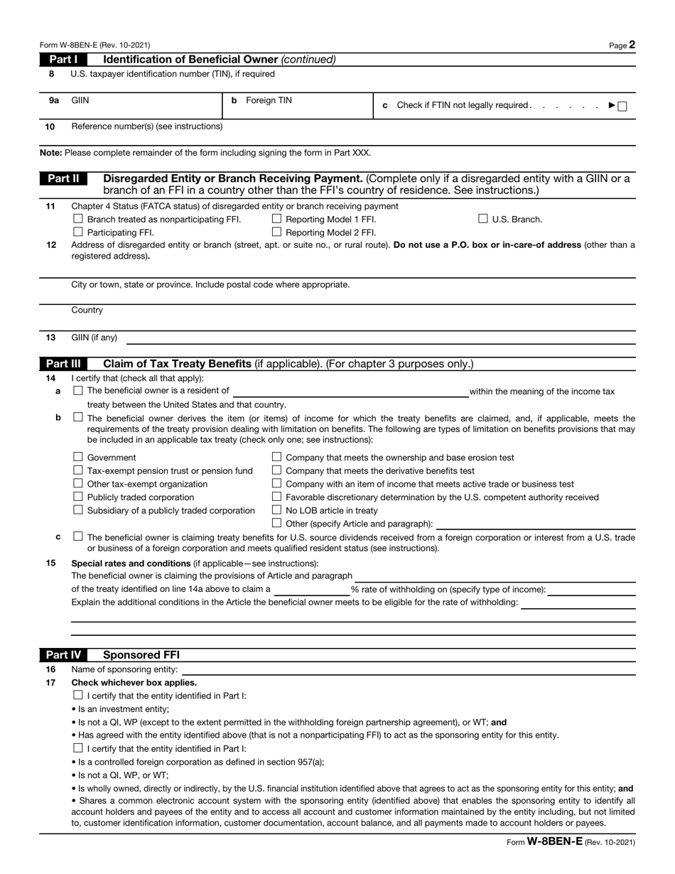 IRS Form W8BENE Download Fillable PDF or Fill Online Certificate of