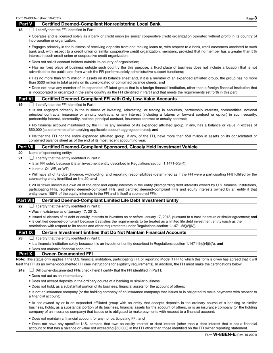 IRS Form W-8BEN-E Certificate of Status of Beneficial Owner for United States Tax Withholding and Reporting (Entities), Page 3